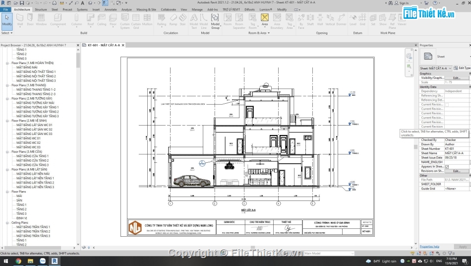 Bản vẽ revit nhà phố,nhà phố 2.5 tầng revit,bản vẽ nhà phố revit